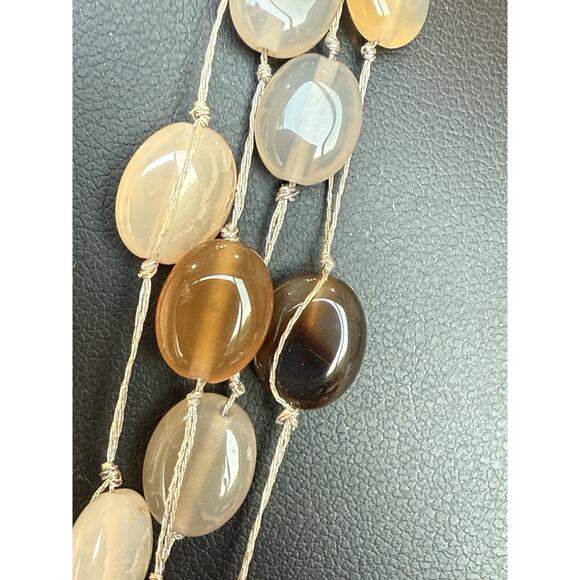 LUCAS LAMETH LUC Sterling 925 Agate Bead & Large Slice Pendant Necklace 18” - Picture 2 of 11